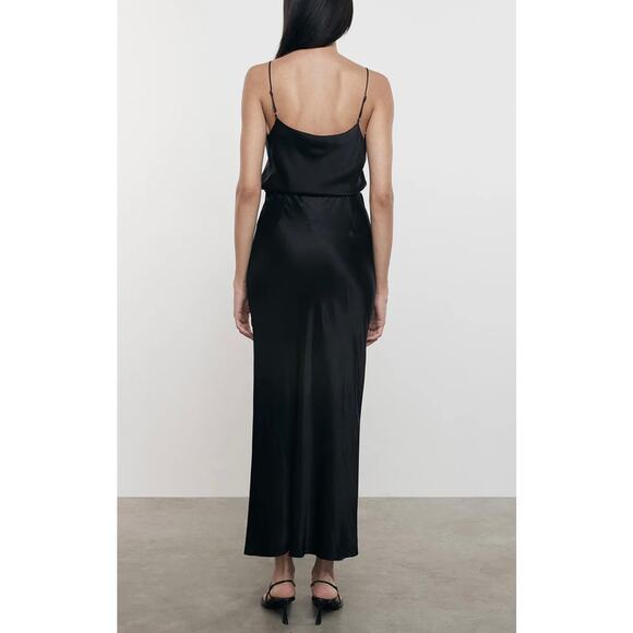 ENZA COSTA Satin Bias Cut Skirt Womens Small 1 Black Midi Pull on Slip Maxi NWOT - Picture 3 of 16